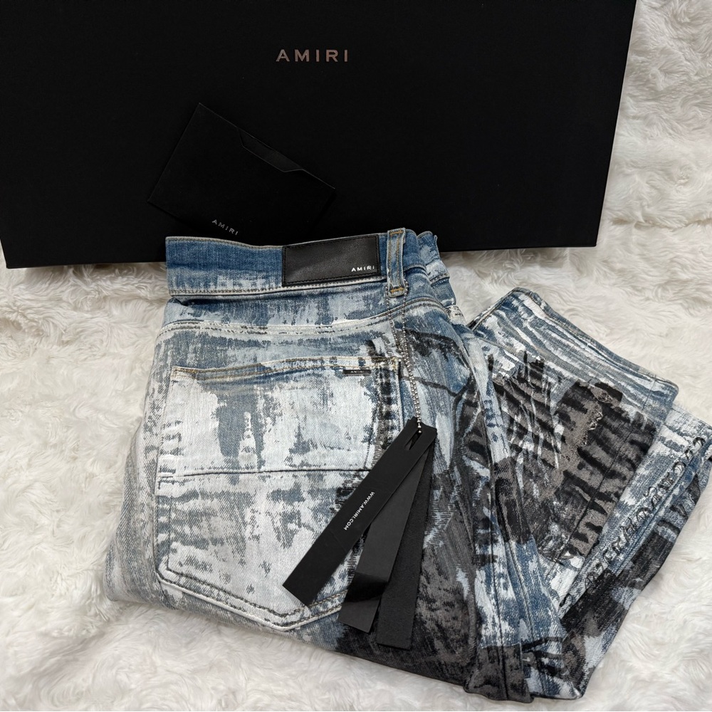 AMIRI Wes Lang Sketch Jean Painted Indigo Faded Blue and Black Denim Jeans 33